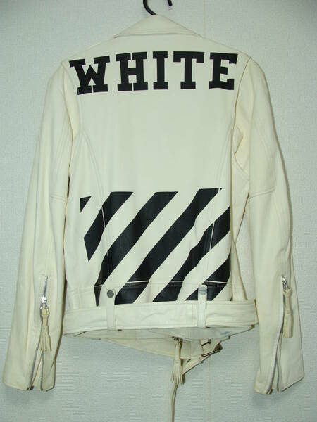 OFF-WHITE オフホワイト ◇ ラム スキン レザー 羊 皮 革 ダブル ライダース ジャケット ◇ バック バイアス プリント