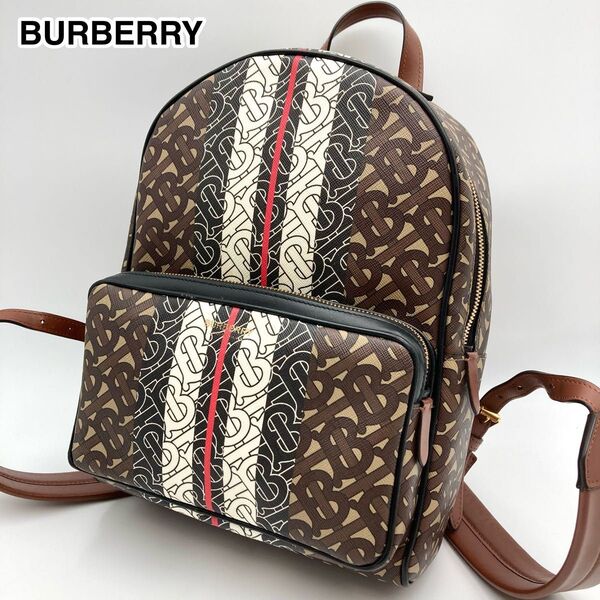 【美品・小ぶりなサイズ感】BURBERRY バーバリー リュックサック PVC レザー 茶色系 TBモノグラム シグネチャー ロゴ
