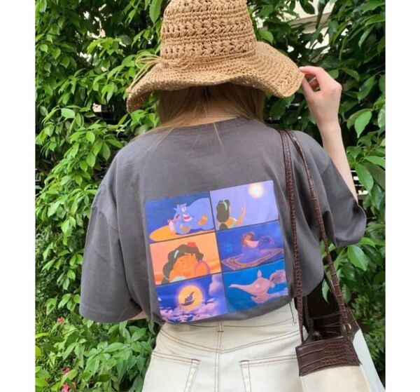 Tシャツ WEGO/別注 Disney シーンTシャツ ディズニー アラジン 半袖Tシャツ ストリート ゆったり