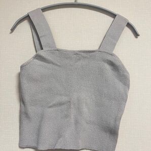 GU リブニットクロップタンクトップ#シルバーラメM