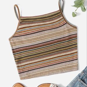 SHEIN ブロックストライプ クロップキャミトップ #XL
