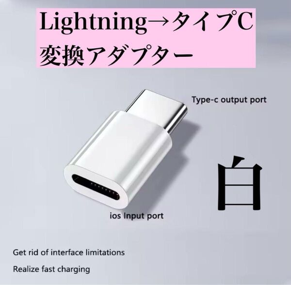 Lightning タイプC 変換アダプター 白