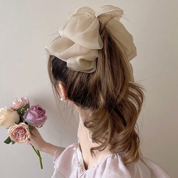 シフォン リボン ヘアアクセサリー バナナクリップ ヘアクリップ バレッタ 韓国
