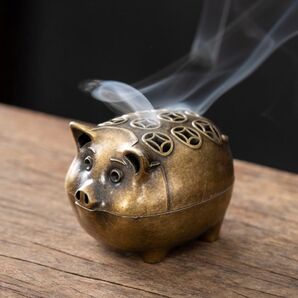 香炉 豚 ブタ 金属製 お香立て アンティーク ヴィンテージ レトロ 置物 銅製