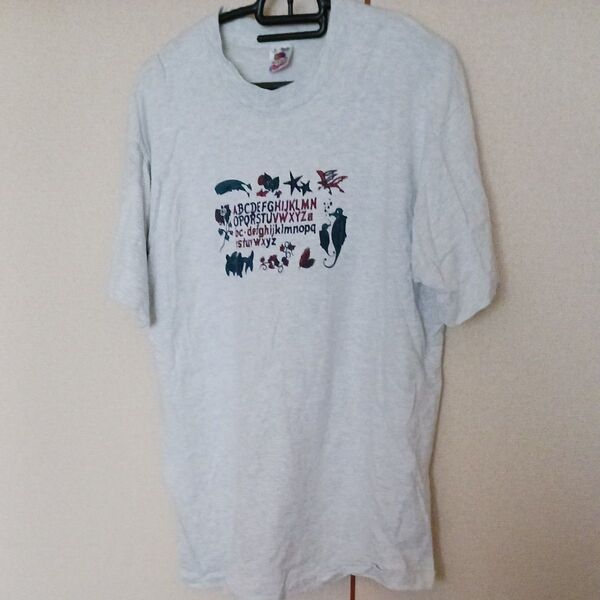 大きいサイズメンズレディース 半袖Tシャツミックスグレー海柄Lサイズ中古