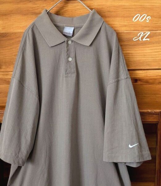 ナイキ 00s オールドタグ 半袖 ポロシャツ アースカラー NIKE 鹿の子 ロゴ メンズXL