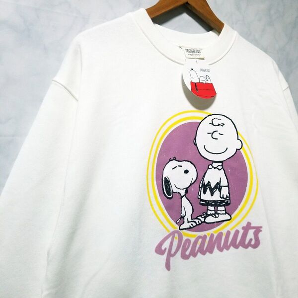 【新品】【送料無料】【M】PEANUTS SNOOPY スヌーピー トレーナー メンズ ホワイト 【訳あり品】