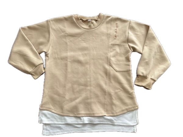 長袖 カットソー 140 女の子 重ね着風 薄手のトレーナー