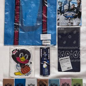 ヤクルトスワローズ グッズ12点セット/トートバッグ、バンダナ、ジッパーバッグ、タオルホルダー、レジェンドOBオリジナルカード他