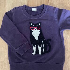 petit main トレーナー 100 パープル 黒猫