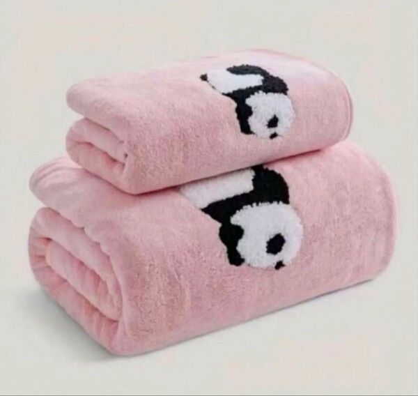 【大人気商品!!】刺繍/パンダ/大判バスタオル & フェイスタオル/セット (ピンク)