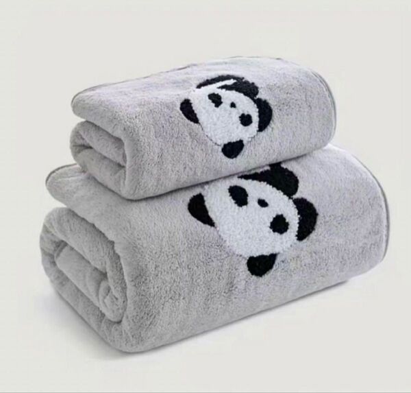 【大人気商品!!】刺繍パンダ/大判バスタオル & フェイスタオル /セット (グレー)