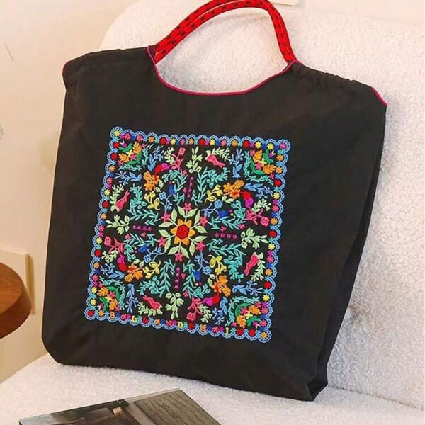 エコバッグ ボールアンドチェーン トートバッグ 花柄 刺繍