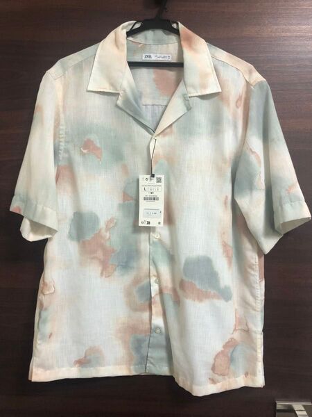 ※値下げ不可 未使用タグ付 ZARA ウォーターカラー プリントシャツ L 柄シャツ