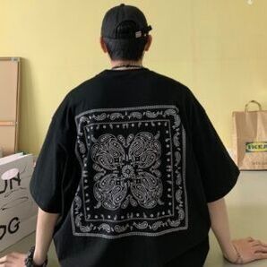 ビッグシルエット ペイズリー 半袖 Tシャツ ストリート ブラック