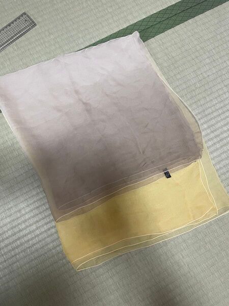 シフォンストール グラデーション グレー 黄色 シルク100%