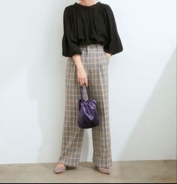 【新品】VIS 美脚セミ ワイドパンツ ベージュ チェック柄 SSサイズ 完売品