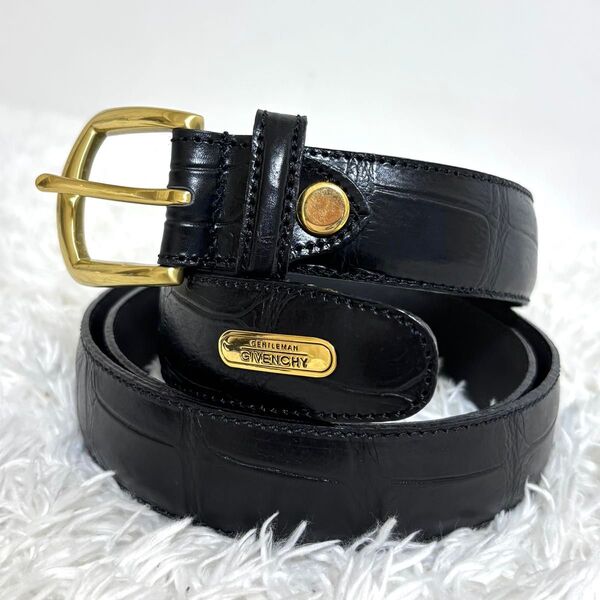 【極美品】 GIVENCHY クロコ型押し ベルト ゴールド金具 フランス製 ブラック