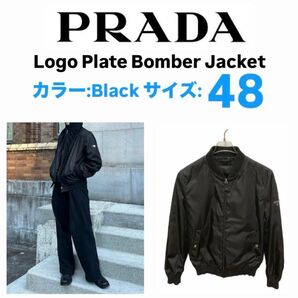 PRADA Logo Plate Bomber Jacket Black 48