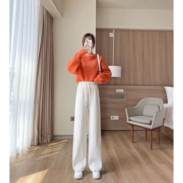 ワイドパンツ 韓国 ゆったり 美脚 着痩せ 無地 黒 カジュアル 楽 ワイドパンツ ウエストゴム ロングパンツ 体型カバー 冬 春