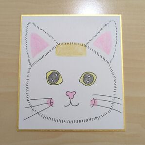 ハンドメイド 手書き オリジナル色紙イラスト 前髪ねこ