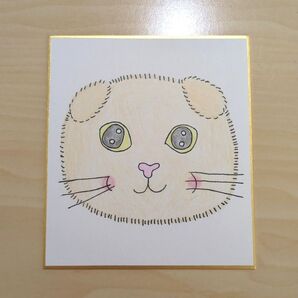 ハンドメイド 手書き オリジナル色紙イラスト たれ耳猫