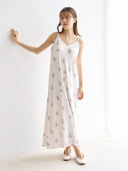 新品 タグ付き ジェラートピケ ルームウェア ワンピース CAT柄 アイボリー