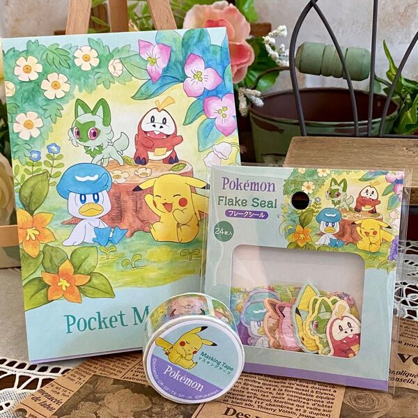 ポケモン マスキングテープ フレークシール メモ帳セット◆ピカチュウ 可愛い♪