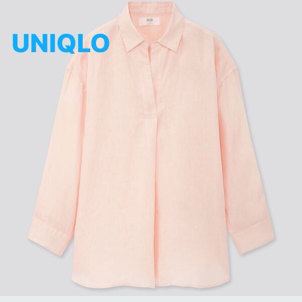 UNIQLO ユニクロプレミアムリネンスキッパー7分袖シャツピンク S