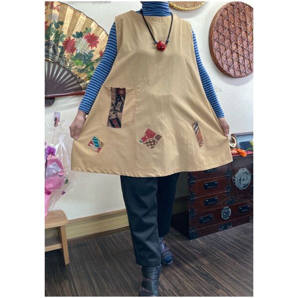 無地木綿混の柿渋染めチュニック ハンドメイド