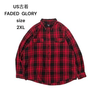 【US古着】FADED GLORY 赤黒チェックBDネルシャツ 2XL
