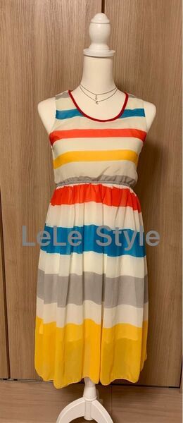 LeLe Style カラフル ボーダー柄 ワンピース ノースリーブ