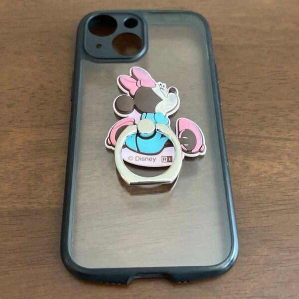 ミニー iPhone13mini ケース クリア 透明 黒ふち スマホリング バンカーリング 付き Disney ミニーマウス