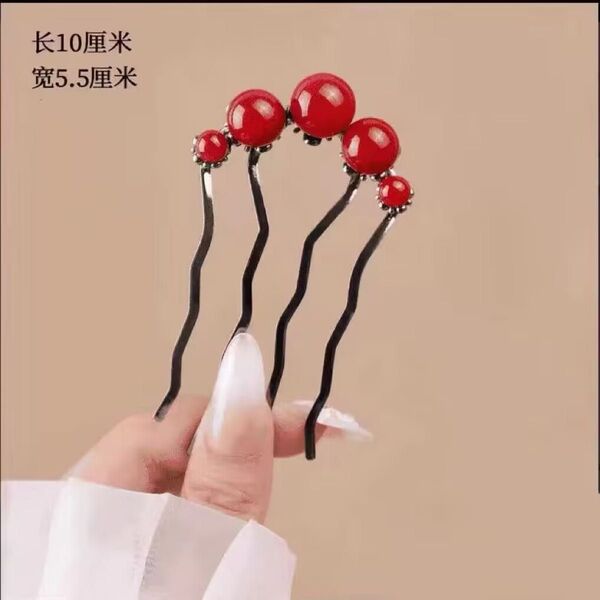 ヘアアクセサリー レッド 赤 髪飾り 和装 洋装 かんざし パール 簪 華やか