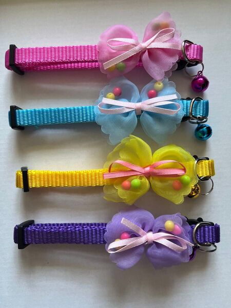 ネコ ペット用首輪 リボン 鈴付き 4個セット