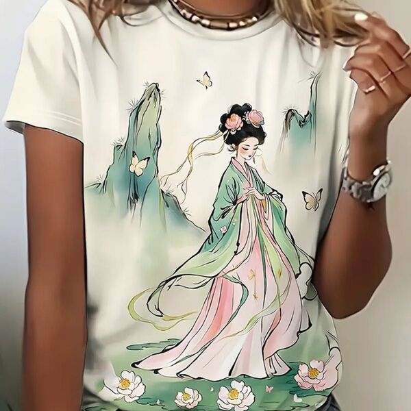 仙女柄 ヴィンテージ風半袖Tシャツ