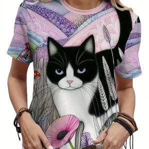 黒猫柄 半袖Tシャツ 最終価格