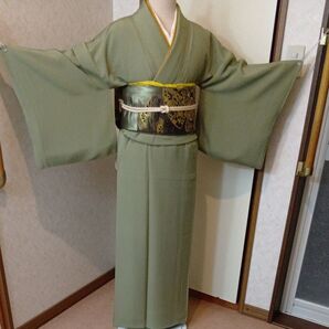 色無地 袷 うぐいす色 茶事 茶席 会席 お宮参り 慶事 賀寿 結婚式 フォーマル 袴と相性抜群 七五三 スモールサイズ