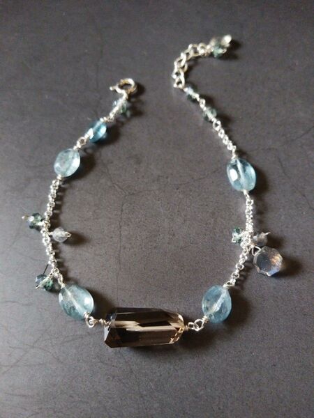 Silver スモーキークオーツ*アクアカイヤナイト ブレスレット ハンドメイド