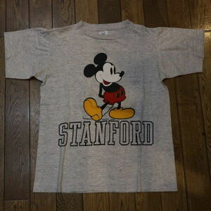80s USA製 Disney MICKEY Tシャツ S グレー ミッキー ディズニー 半袖 両面 プリント キャラクター