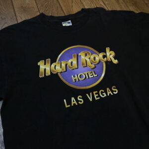 90s USA製 Hard Rock Cafe HOTEL LAS VEGAS Tシャツ L ブラック ハードロックカフェ ラスベガス ロゴ 半袖