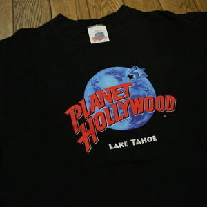 90s USA製 PLANET HOLLYWOOD LAKE TAHOE Tシャツ M ブラック プラネットハリウッド ロゴ 半袖