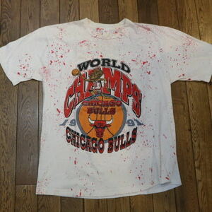 90s CHICAGO BULLS 1991 WORLD CHAMOIONS Tシャツ NBA シカゴブルズ マイケルジョーダン バスケ 半袖 両面 プリント ヴィンテージ