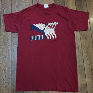 80s USA製 PUMA Tシャツ L レッド プーマ 1982 オールド 半袖 ロゴ ヴィンテージ