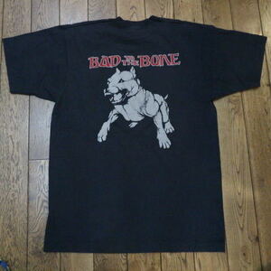 90s BAD TO THE BONE Tシャツ L ブラック ドッグ 犬 半袖 両面プリント ロック バンド ハードコア パンク スケート