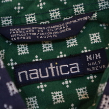 90s~ nautica 半袖 ボタンダウンシャツ M 総柄 ネイビー ノーティカ_画像5