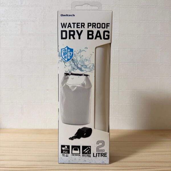 オウルテック ドライバッグ 防水バッグ 2L 防水防塵 IP67 取得 ショルダーストラップ付き ホワイト