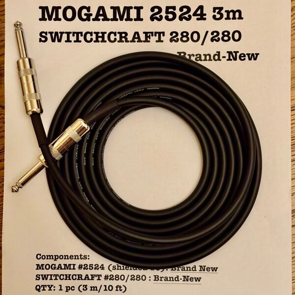 MOGAMI 2524 ギターシールドケーブル 3m S/S 新品 SWITCHCRAFT製コネクター