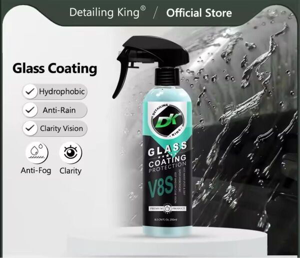 DetailingKing V8S 車ガラス防雨コーティング長期持続撥水コーティング疎水性汚れ防止車ガラスコーティング剤