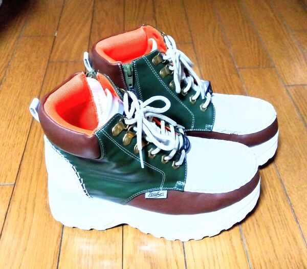 厚底 ブーツ 24.5cm~25.5cm ホワイト グリーン ブラウン